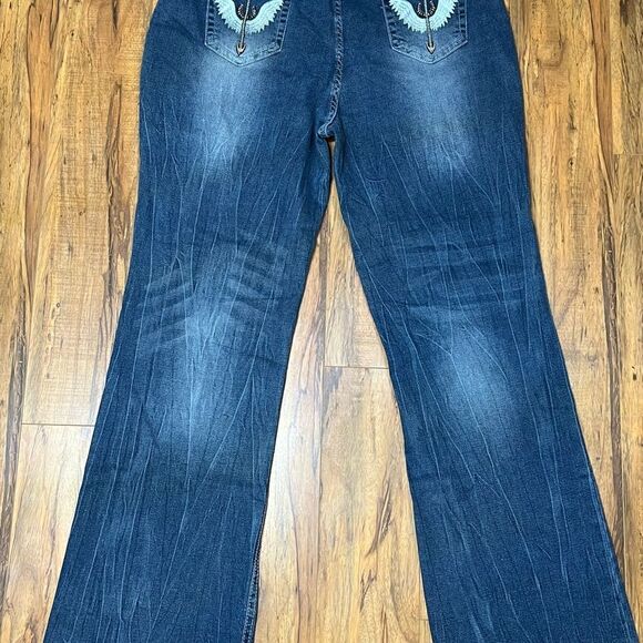 Vintage y2k Low Waist Bootcut Jeans.Cross Print Straight Leg Denim jeans - Picture 10 of 12